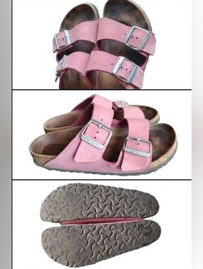 Birkenstock Pink Double-Buckle Suede Slides